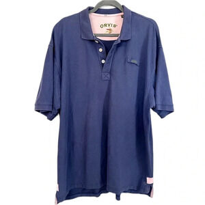 Orvis 100% Cotton Purple/ Navy 3 Button Short Sleeve Polo Sz XL GUC